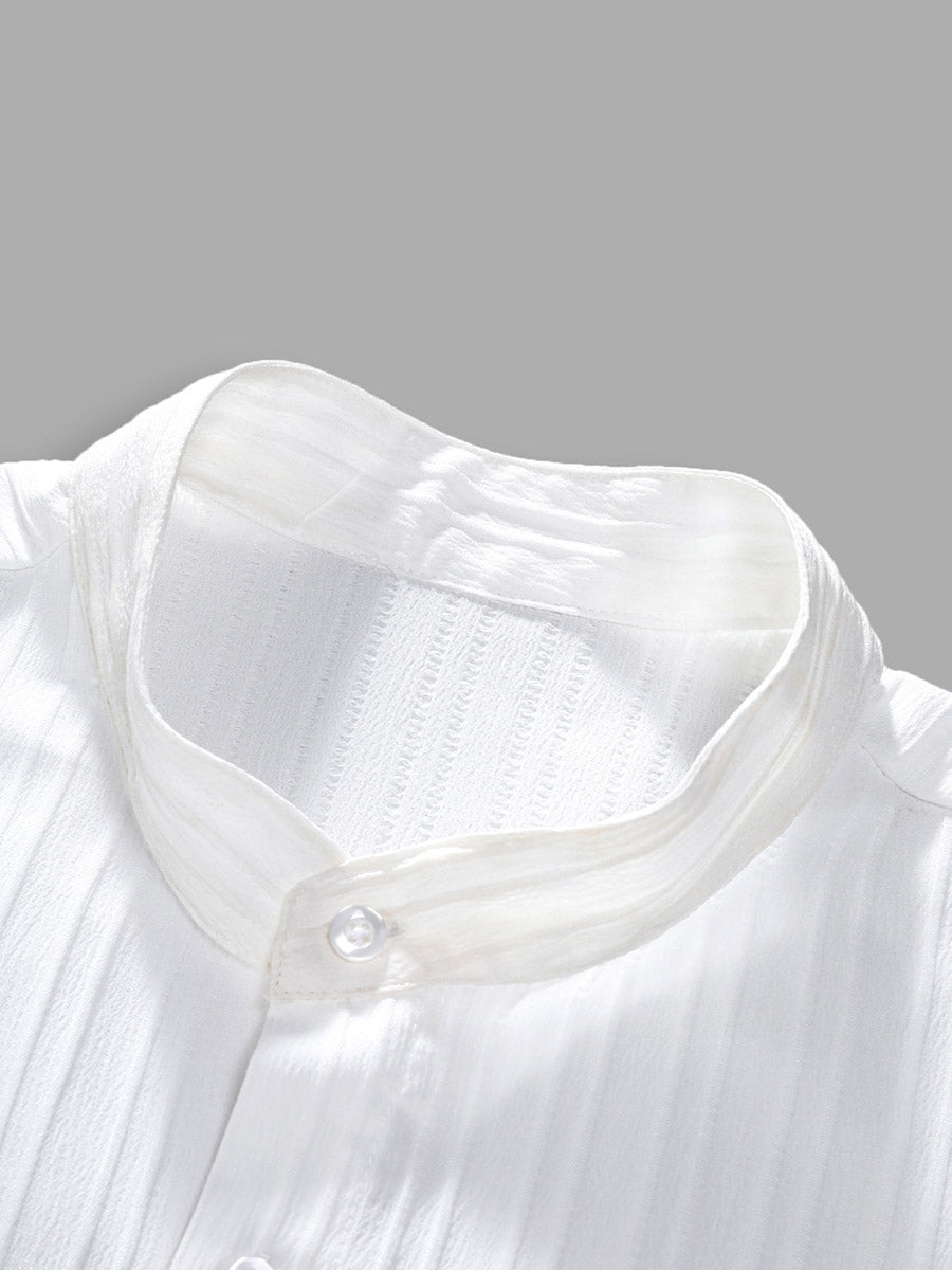 Striped Stand Collar Short Sleeve Shirt and Trousers Co-Ords