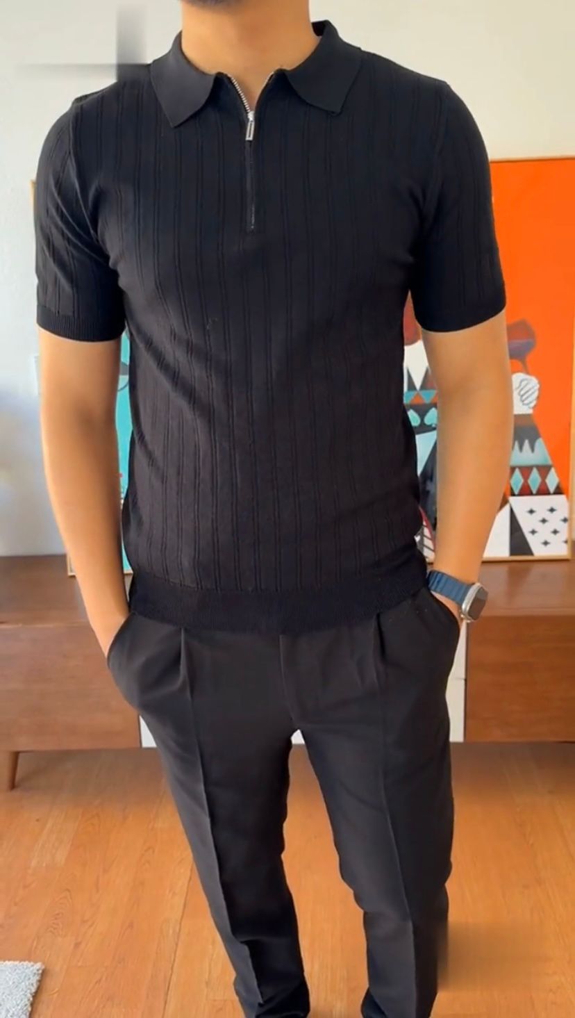 Textured Half-Zip Polo Shirt
