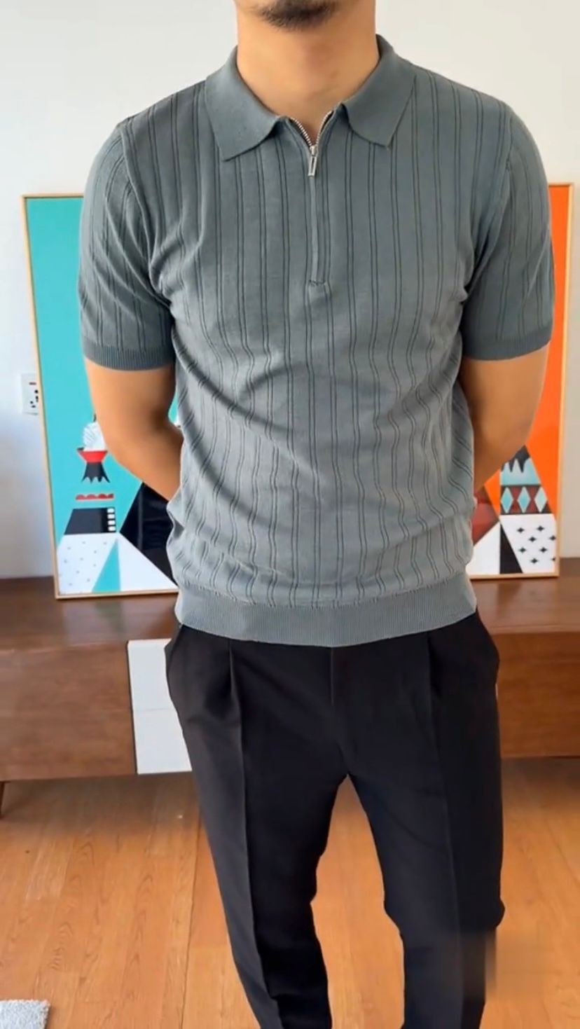 Textured Half-Zip Polo Shirt