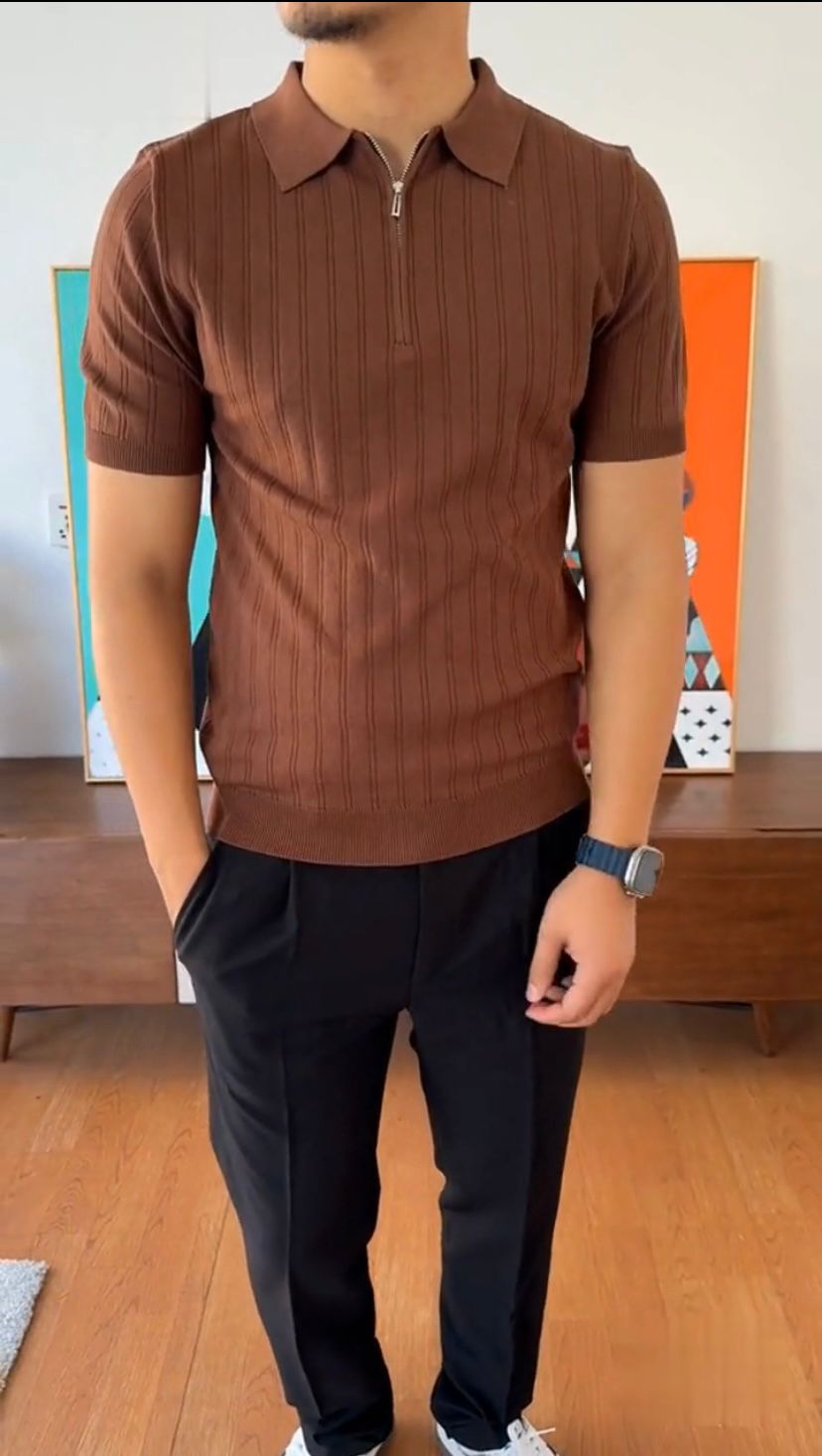 Textured Half-Zip Polo Shirt