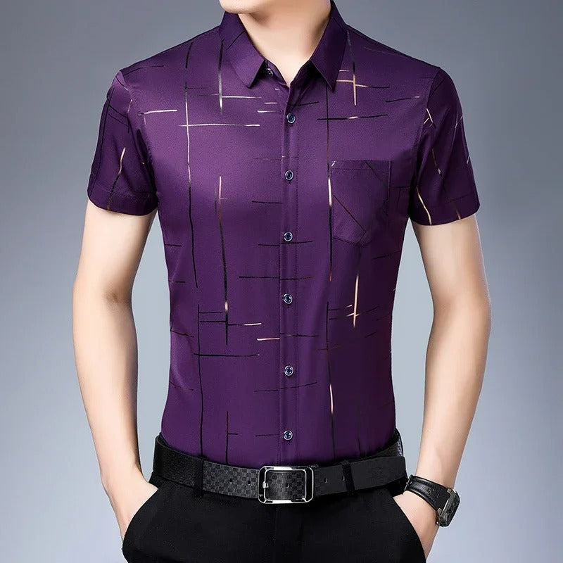 Casual Short Sleeved Shirt No Iron and Wrinkle Resistant Top