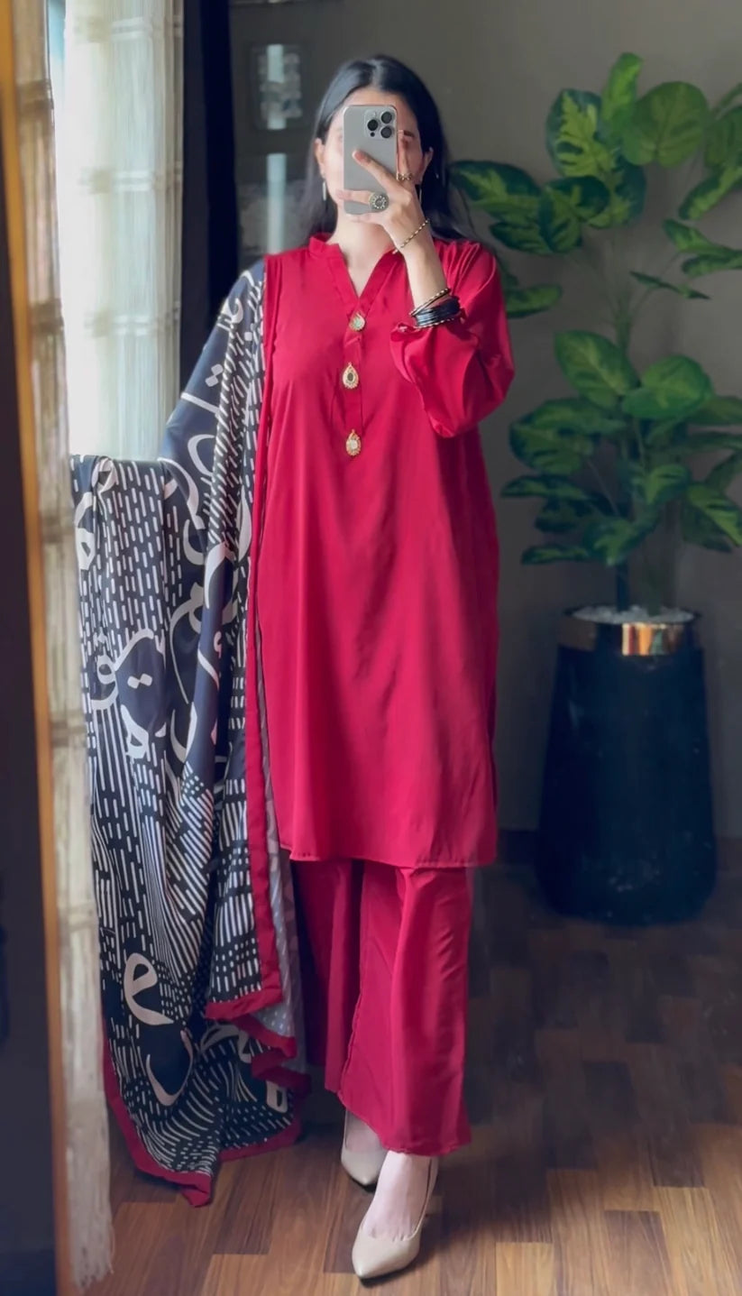 Ruby Noir Calligraphy 3-Piece Ensemble