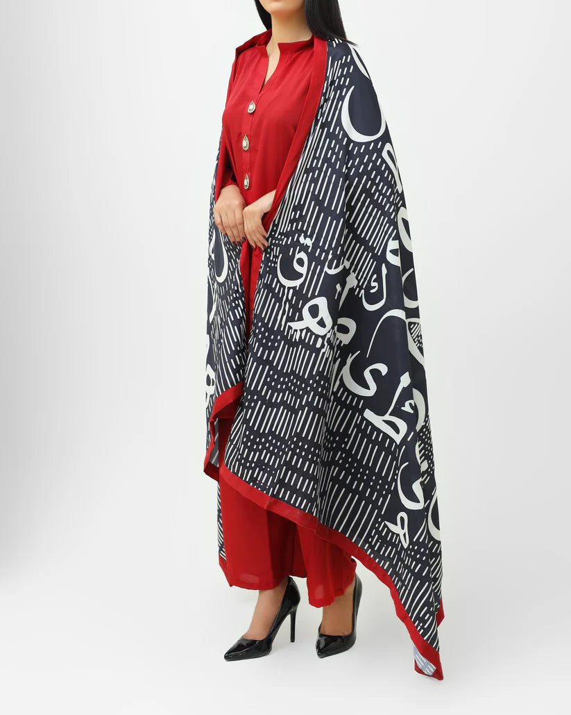 Ruby Noir Calligraphy 3-Piece Ensemble