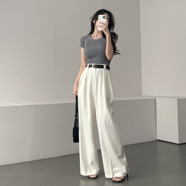 Korean High-Waist Wide Leg Trousers