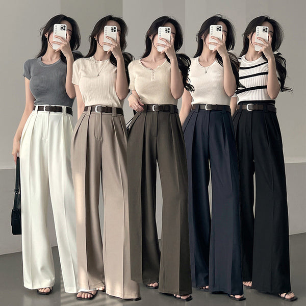 Korean High-Waist Wide Leg Trousers