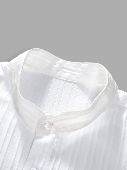 Striped Stand Collar Short Sleeve Shirt and Trousers Co-Ords