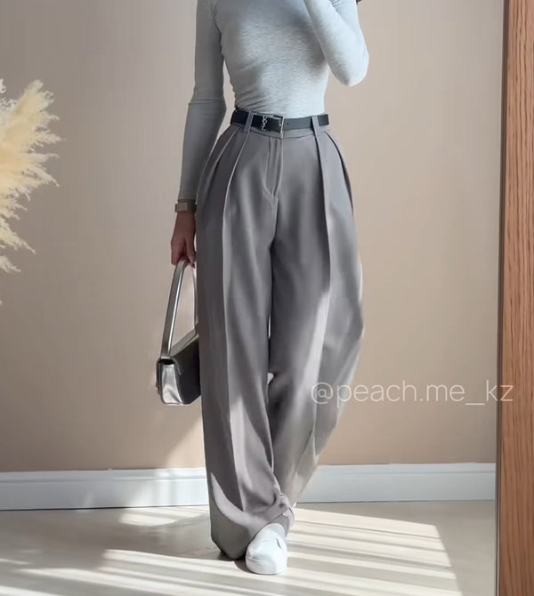 High-Waist Pleated Wide-Leg Trousers.