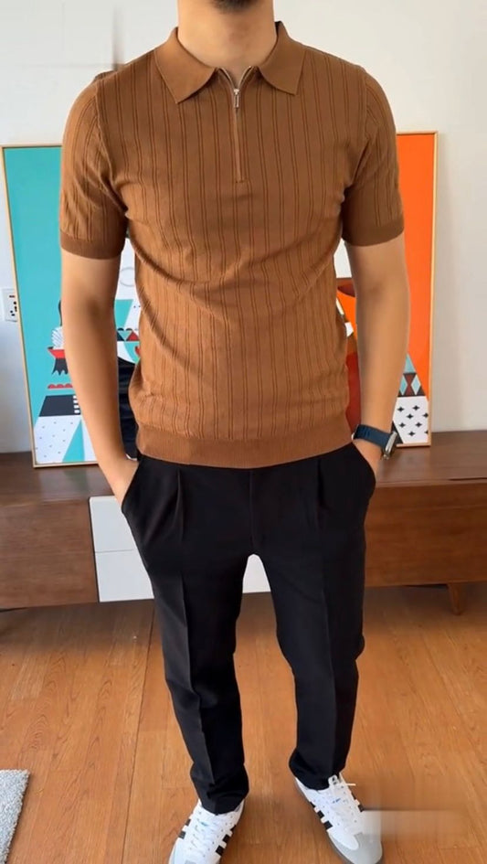 Textured Half-Zip Polo Shirt